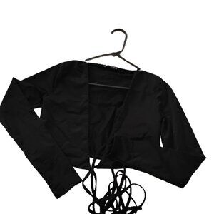 ZARA -M- CROP WARPS TOP- LONG SLEEVES -BLACK KNIT